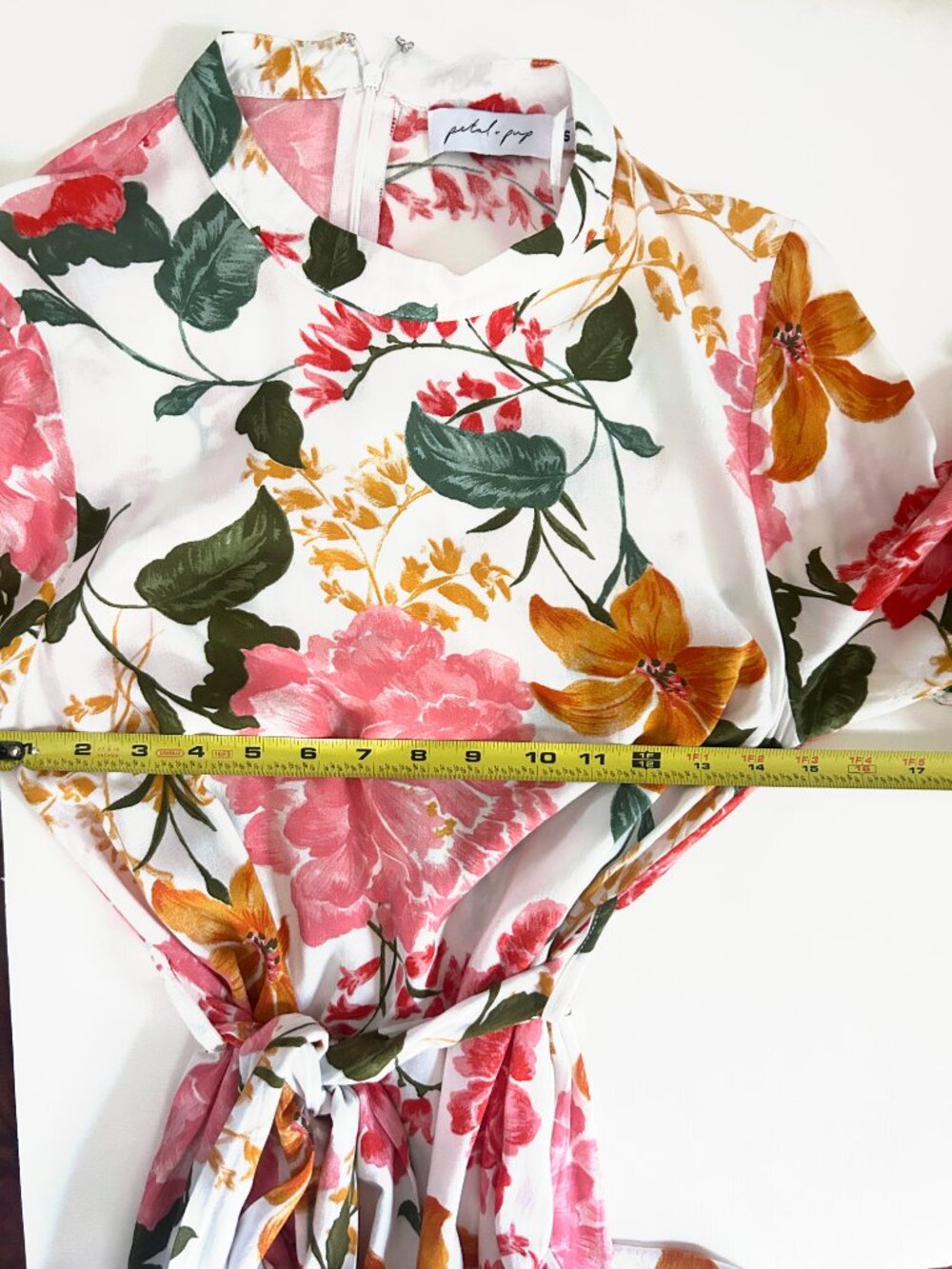 Petal & Pup Peta Floral Print Pink Peony Mini Dress Bell Ruffle Sleeve Size S - Picture 6 of 9